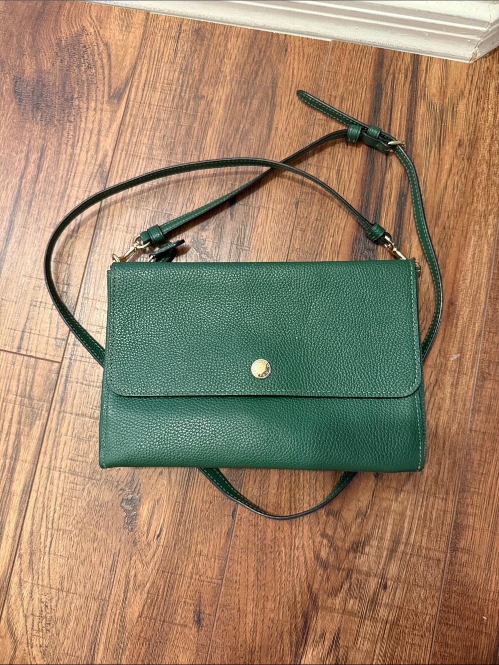 Coach Green Pebbled Leather Crossbody with Gold Snap